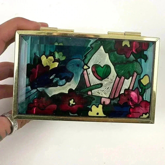 VTG Bird Birdhouse Stained Glass Trinket Box Joan Baker Designs 1994 - Picture 9 of 16